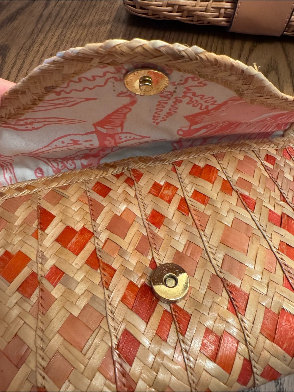 Woven Straw Clutch Bag in Natural and Coral